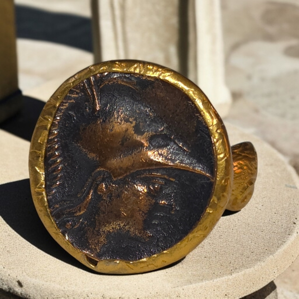 24k Gold Plated Artisan Ancient Gladiator Roman Coin Ring